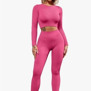 💞 Pink long sleeve two piece leggings set